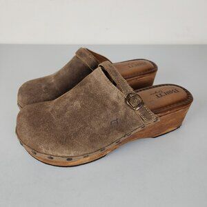 Born Brown Suede Wooden Wedge Clogs